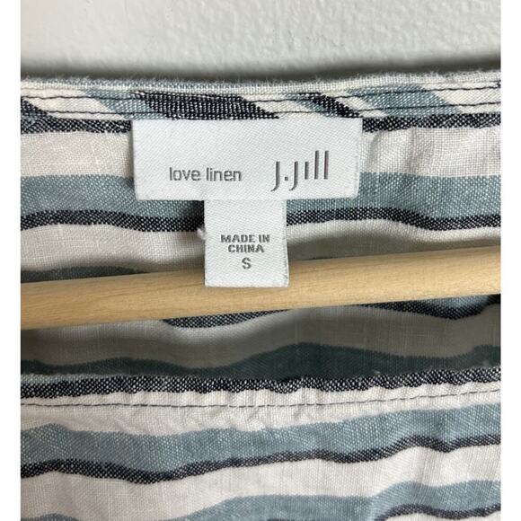 J Jill Love Linen Blue Striped Sleeveless Coastal Dress Size Small Pockets Wm’s - Picture 3 of 6